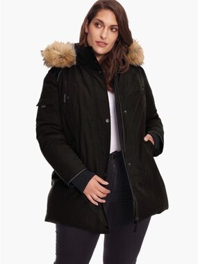 Black Puffer Winter Parka with Faux Fur Trimmed Hood. NEW WITH TAGS!!